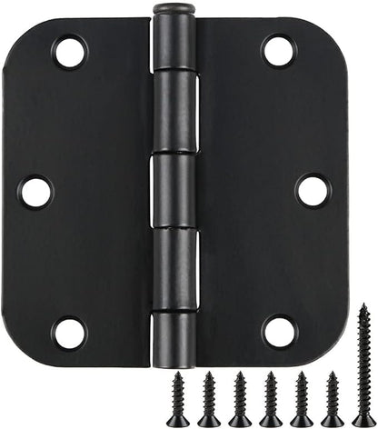 24 Pack Rounded Matte Black Door Hinges 3.5 inch x 3-1/2", 5/8 Radius Storage by TDCHINGES