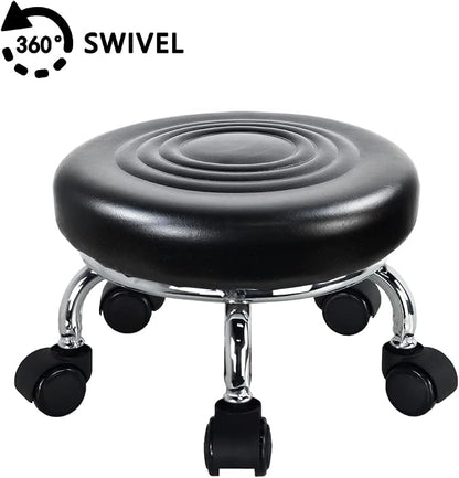 Modern Roller Seat PU Leather Low Round Rolling Stool 360 Swivel Small Stool - Image 4