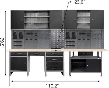JZD Metal Storage Organization System, Wall Mount Tool Cabinets, Wood Tabletop - Image 2