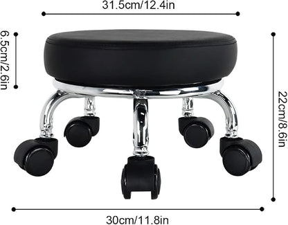 Modern Roller Seat PU Leather Low Round Rolling Stool 360 Swivel Small Stool - Image 3