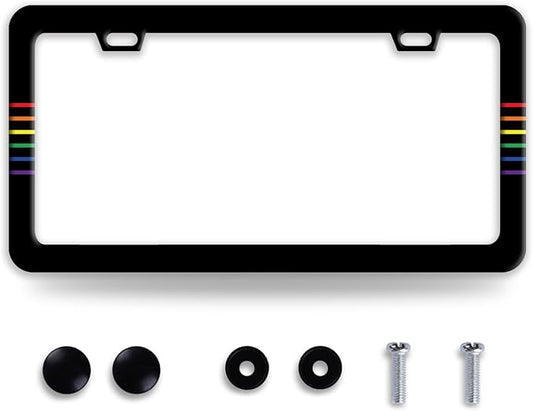 Gay Rainbow Line License Plate Frame Funny LGBT License Plate Frames Stainless by BRAGHRTED