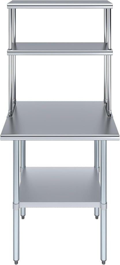 Amgood Stainless Steel Work Table Double Tier Overshelf | Metal Kitchen Prep - Image 2