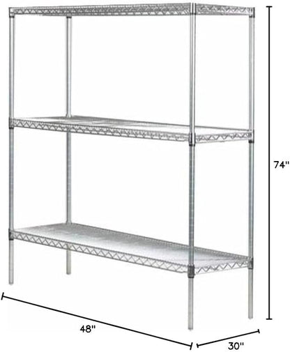 Omega 30" Deep x 48" Wide x 74" High 3 Tier Chrome Starter Shelving Unit - Image 2