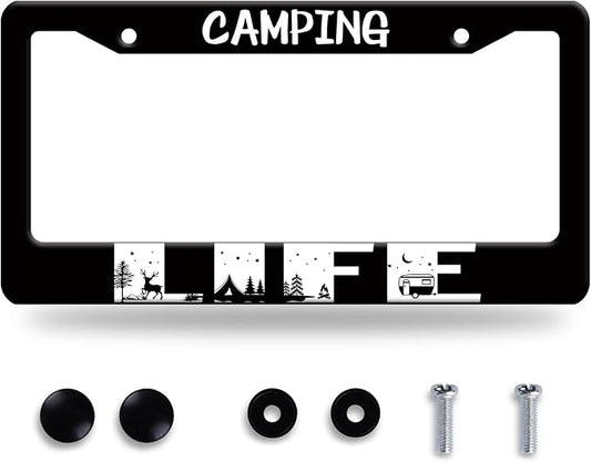Camping Life License Plate Frame Forest Night Deer License Plate Frames by BRAGHRTED