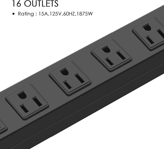 HHSOET Metal Wall Mount Power Strip, 16 Outlets, 3 FT SJT 3/C 14AWG Power Cord - Image 5