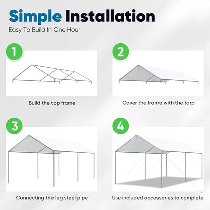 Quictent 10x20 ft Heavy Duty Car Canopy Galvanized Frame Carport Outdoor Party - Image 2
