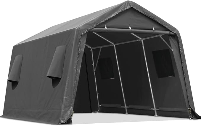 ADVANCE OUTDOOR 10X15 ft Garage Shelter Steel Metal Peak Roof Portable Storage by ADVANCEOUTDOOR