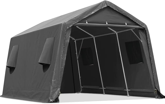ADVANCE OUTDOOR 10x15 ft Shelter Storage Shed Steel Metal Peak Roof Portable by ADVANCEOUTDOOR