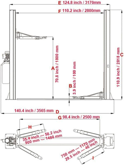 10000lbs 2 Post Lift AK-H105 Two Post Car Lift Automotive Lift - Image 7