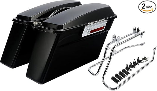 XFMT Vivid Black Hard Saddlebags Saddle Bags Trunk W/Chrome Conversion Brackets by XFMT