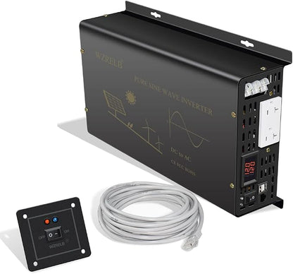 WZRELB Pure Sine Wave Power Inverter 3000W 12VDC to 120VAC 6000W Peak Dual AC by WZRELB