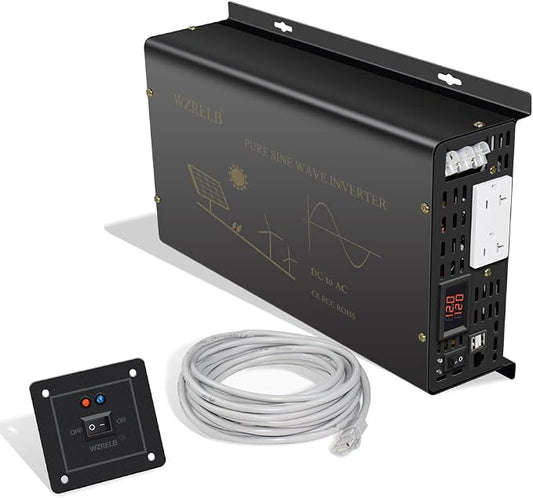 WZRELB Pure Sine Wave Power Inverter 3000W 12VDC to 120VAC 6000W Peak Dual AC by WZRELB