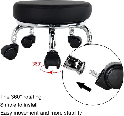 Modern Roller Seat PU Leather Low Round Rolling Stool 360 Swivel Small Stool - Image 5