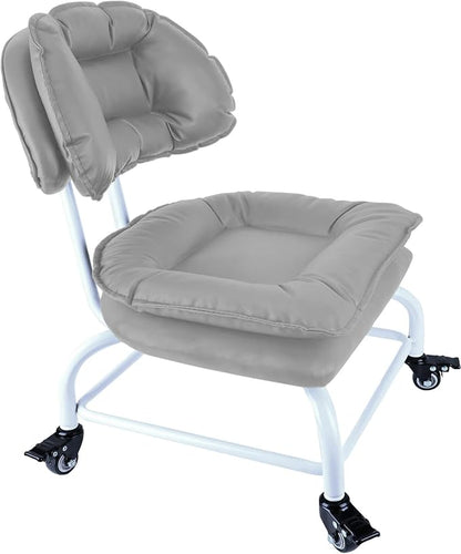 Rolling Stool Wide Seat with Back Rolling Chair 4 Wheels with Brakes by IMMERLIEBEN