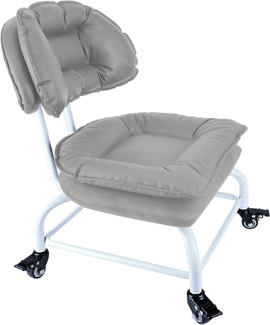 Rolling Stool Wide Seat with Back Rolling Chair 4 Wheels with Brakes by IMMERLIEBEN