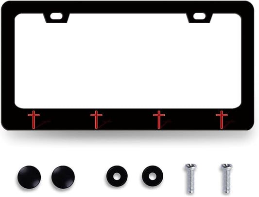 Jesus Cross License Plate Frame Red Christian Cross License Plate Holder Funny by MUAWUOIK
