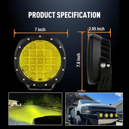 BIGLION.X 7Inch Round LED Amber Driving Offroad Lights 2PCS 210W 32000LM Amber - Image 3