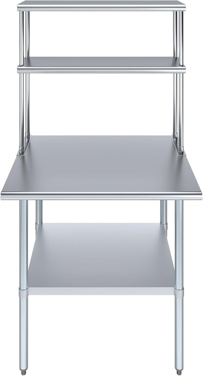 AmGood Stainless Steel Work Table Double Tier Overshelf 30" x 36" Work Table + - Image 2