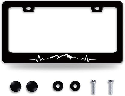 Mountains License Plate Frame Funny Mountain License Plate Holder Stainless by BRAGHRTED