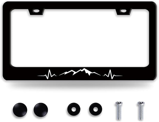 Mountains License Plate Frame Funny Mountain License Plate Holder Stainless by BRAGHRTED
