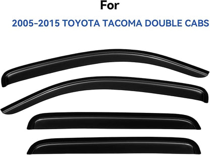 Window Visors Rain Guards for 2005-2015 Toyota Tacoma Double Cab, Out-Channel - Image 2