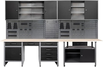 JZD Metal Storage Organization System, Wall Mount Tool Cabinets, Wood Tabletop by JZD