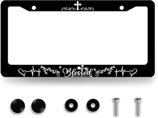 Blessed License Plate Frame Christian License Plate Stainless Steel Funny by MUAWUOIK