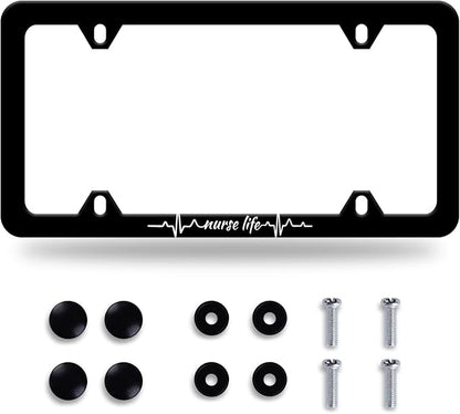 Nurse Life License Plate Frame Beautiful Text License Plate Stainless Steel by GORSNKYE