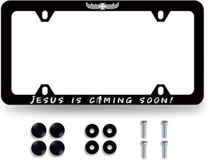 Jesus is Coming Soon License Plate Frame Christian Cross License Plate Holder by MUAWUOIK