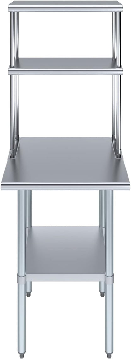 Amgood Stainless Steel Work Table Wide Double Tier Overshelf | NSF | Metal - Image 2