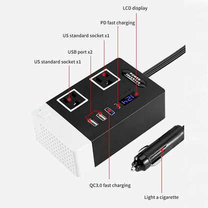 300W Car Power Inverter, DC 12V to 110V AC Car Plug Adapter Outlet - Image 5