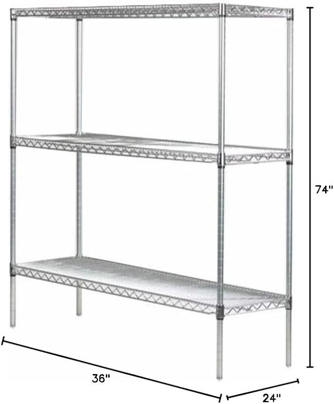Omega 24" Deep x 36" Wide x 74" High 3 Tier Chrome Starter Shelving Unit - Image 2