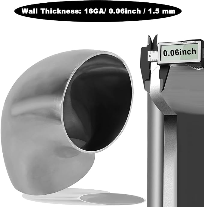 Cotonake OD 3.5 Inch 90 Degree SS304 Stainless Steel Bend Tube Exhaust Elbow - Image 3