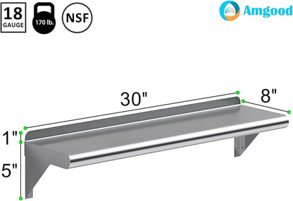 AmGood 30" Long X 8" Deep Stainless Steel Wall Shelf | NSF Certified | - Image 3