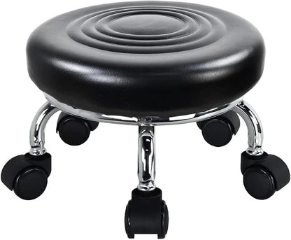 Modern Roller Seat PU Leather Low Round Rolling Stool 360 Swivel Small Stool by WKWKER