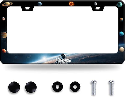 Planets License Plate Frame Funny Beautiful Space License Plate Stainless Steel by GORSNKYE