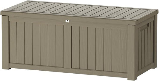 150 Gallon Lockable Resin Deck Box, Waterproof & UV-Resistant Outdoor Storage by Home