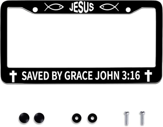 John 3:16 Jesus License Plate Frames Round Hole Personalise License Plate Frame by Omw2fyb