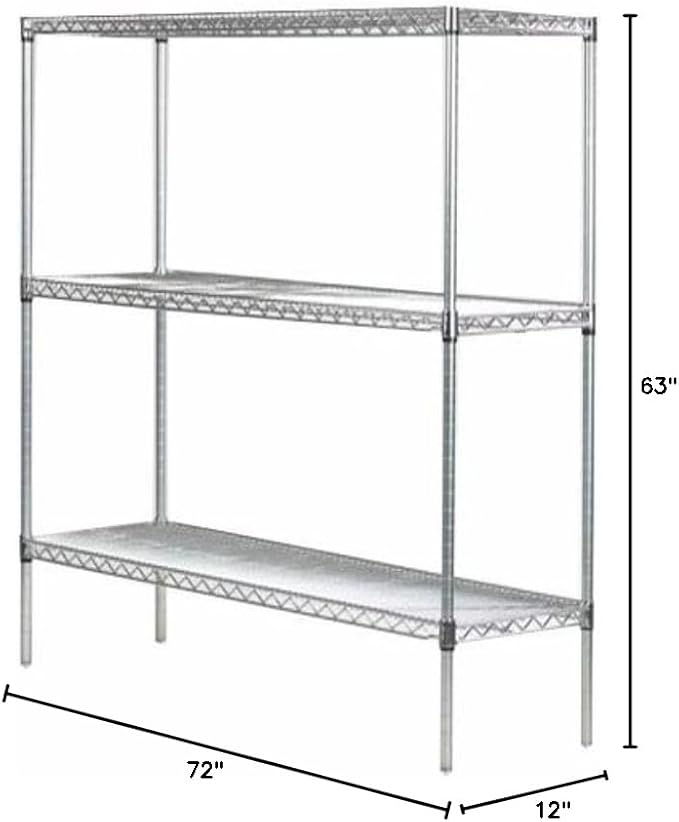 Omega 12" Deep x 72" Wide x 63" High 3 Tier Chrome Starter Shelving Unit - Image 2
