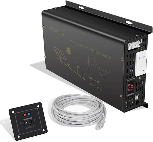 WZRELB Pure Sine Wave Power Inverter 3000W 24VDC to 120VAC 6000W Peak Dual AC by WZRELB