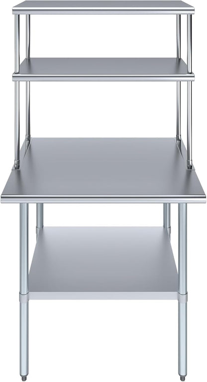 Amgood Stainless Steel Work Table Double Tier Overshelf | Metal Kitchen Prep - Image 2