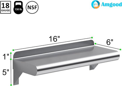 AmGood 6" X 16" Stainless Steel Wall Shelf | Metal Shelving | Garage, Utility - Image 3