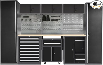 Steel Garage Workbench with Storage and Cabinets, Tool Organization, by JZD