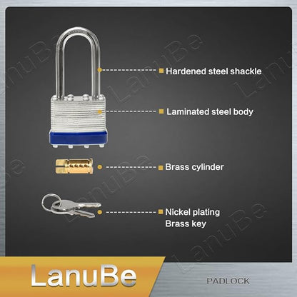 LanuBe Laminated Padlock 1-9/16inch Long Shackle 48 Pack Keyed Alike, Bulk Locks - Image 4