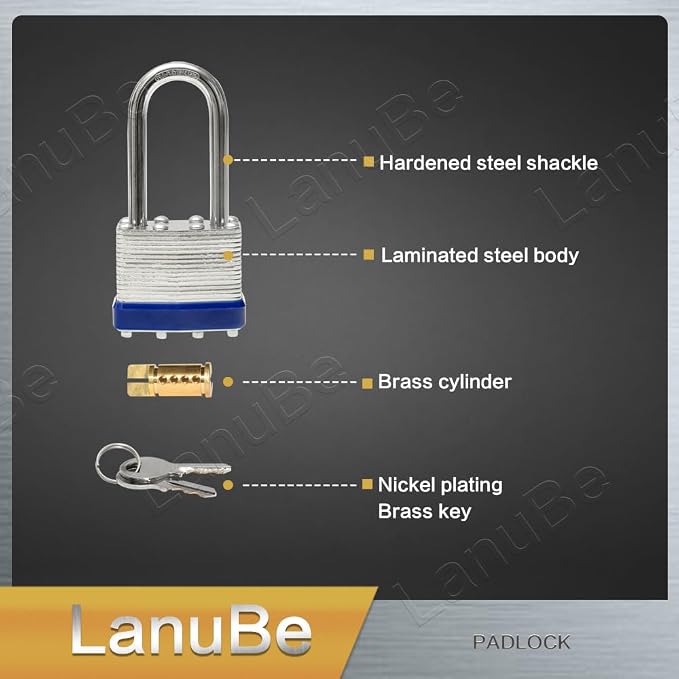 LanuBe Laminated Padlock 1-9/16inch Long Shackle 120 Pack Keyed Alike, Bulk - Image 7