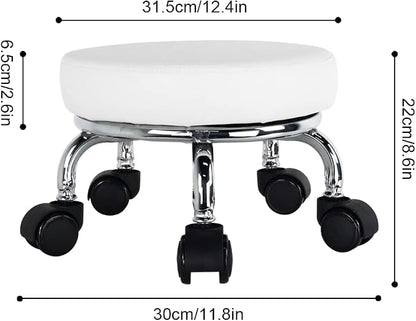 Modern Roller Seat PU Leather Low Round Rolling Stool 360 Swivel Small Stool - Image 3