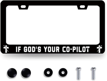 If God‘s Your Co-Pilot License Plate Frame Funny Jesus License Plate Stainless by RNKATIH