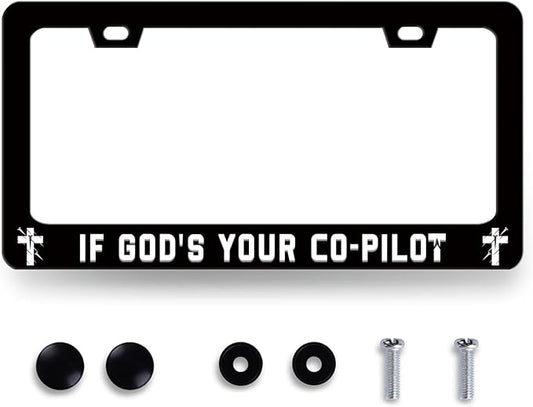 If God‘s Your Co-Pilot License Plate Frame Funny Jesus License Plate Stainless by RNKATIH