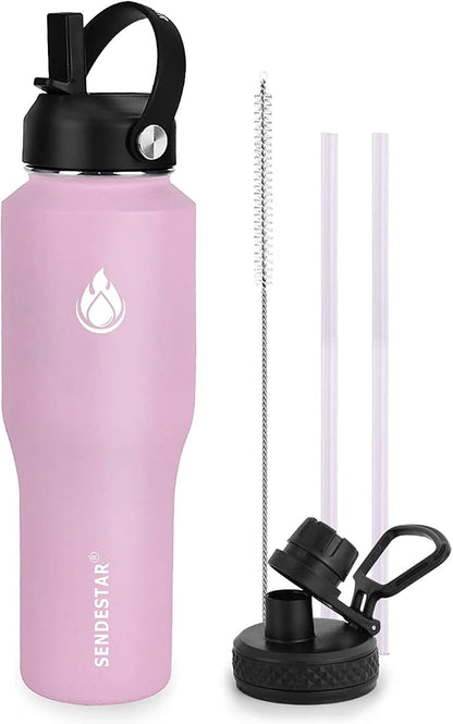 SENDESTAR Water Bottle 32oz, 2 Lids, Wide Mouth Stainless Steel Vacuum by Sendestar