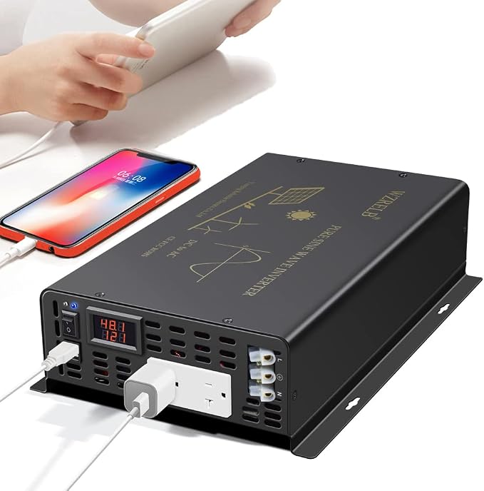 WZRELB 3000W Pure Sine Wave Power Inverter 48VDC to 120VAC 6000W Peak Dual AC by WZRELB